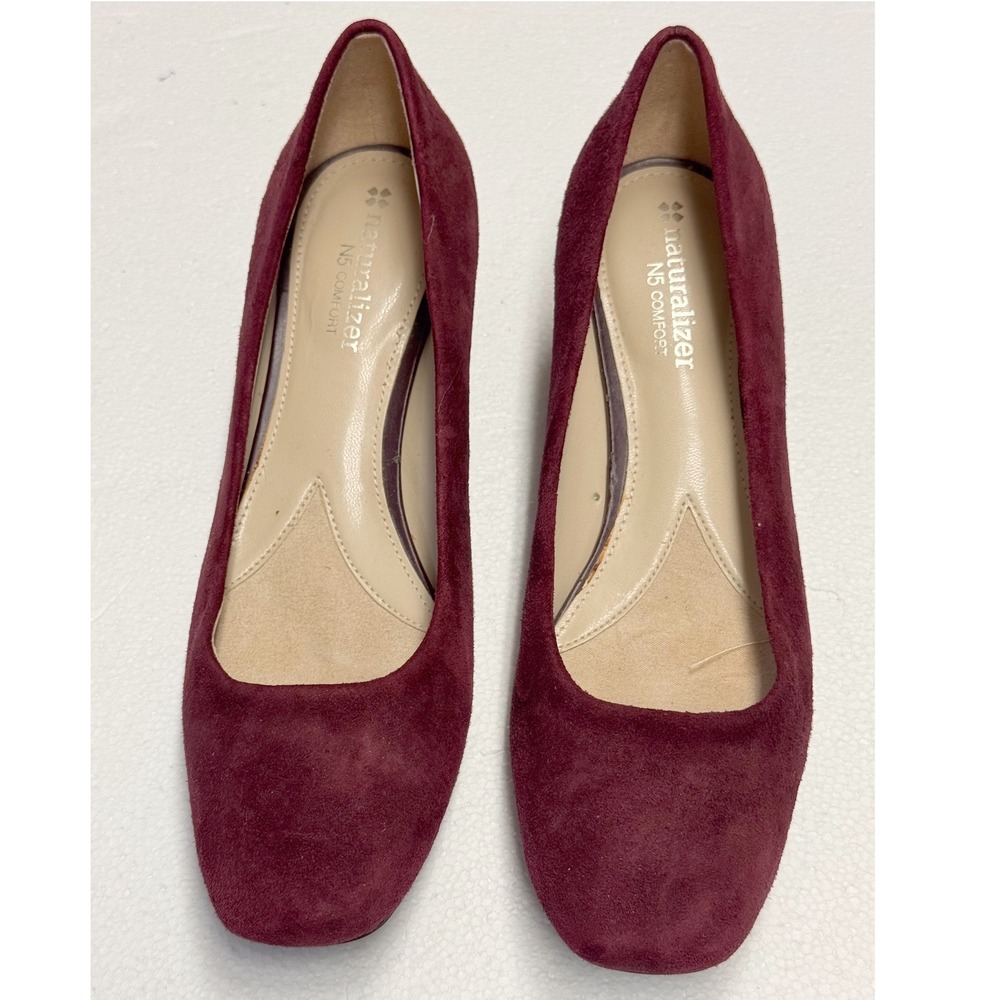 Naturalizer Wanda Burgundy Suede Block Heel Pumps Square Toe N5 Comfort Size 7M